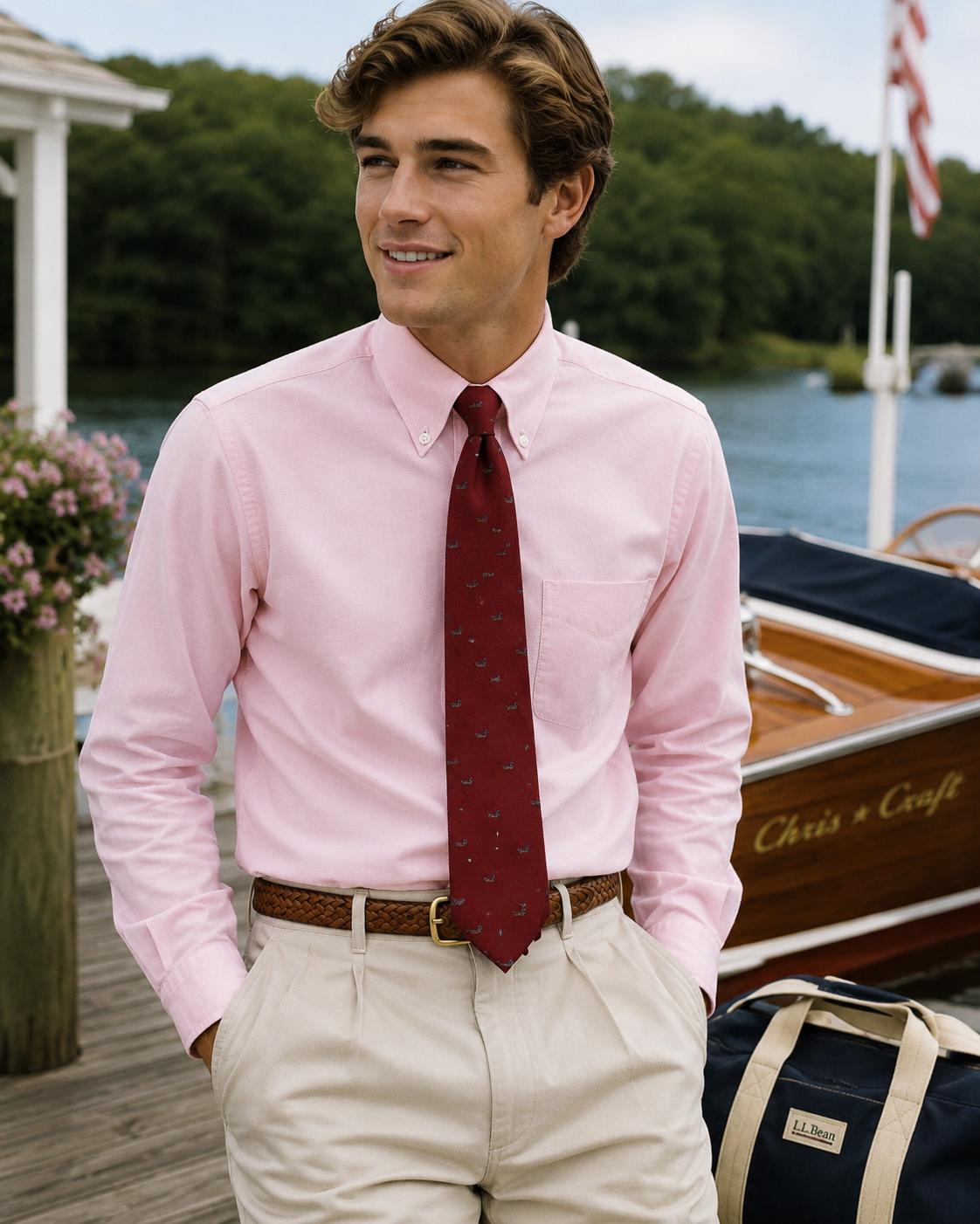 The Andover Shop Burgundy Wool/ Silk Challis Tie w/ Duck Decoy Print