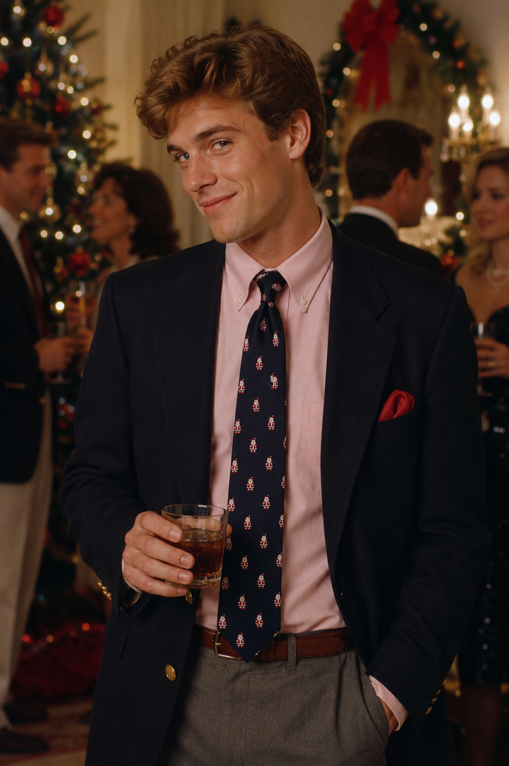Chipp Munk Navy w/ Red Flasher Santa Christmas Club Tie
