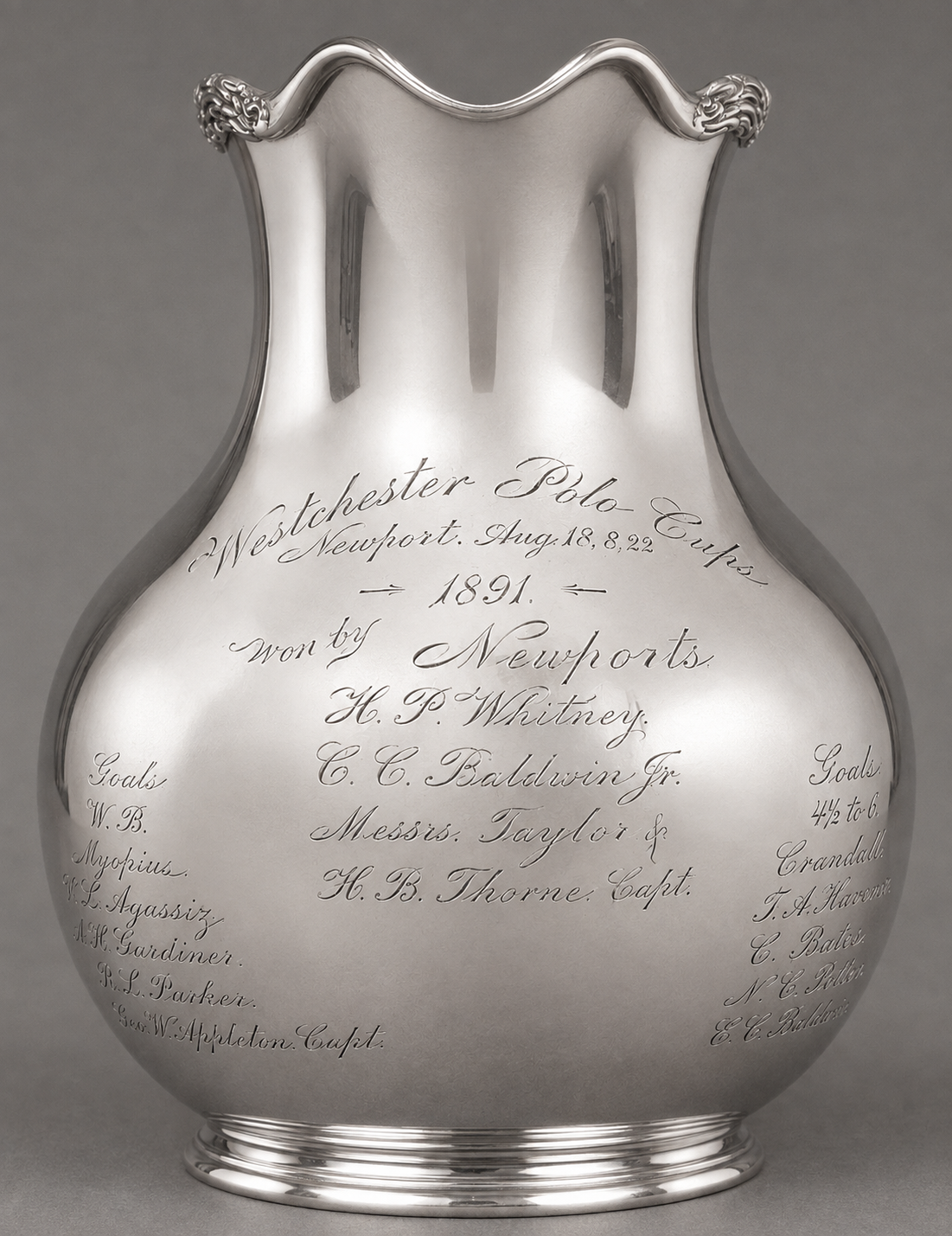 Harry Payne Whitney Sterling Silver Pitcher Engraved Westchester Polo Cups Newport 1891