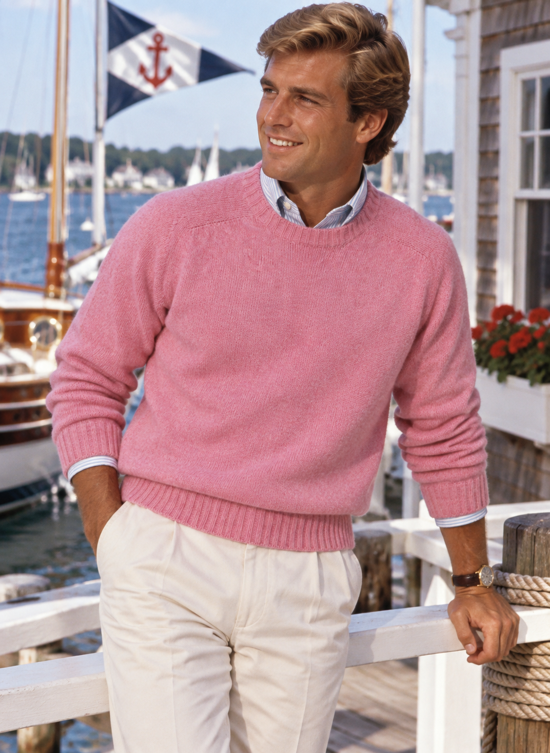 "Harley Of Scotland Bosie Pink Shetland Wool Crewneck Sweater" Sz L (NWT)