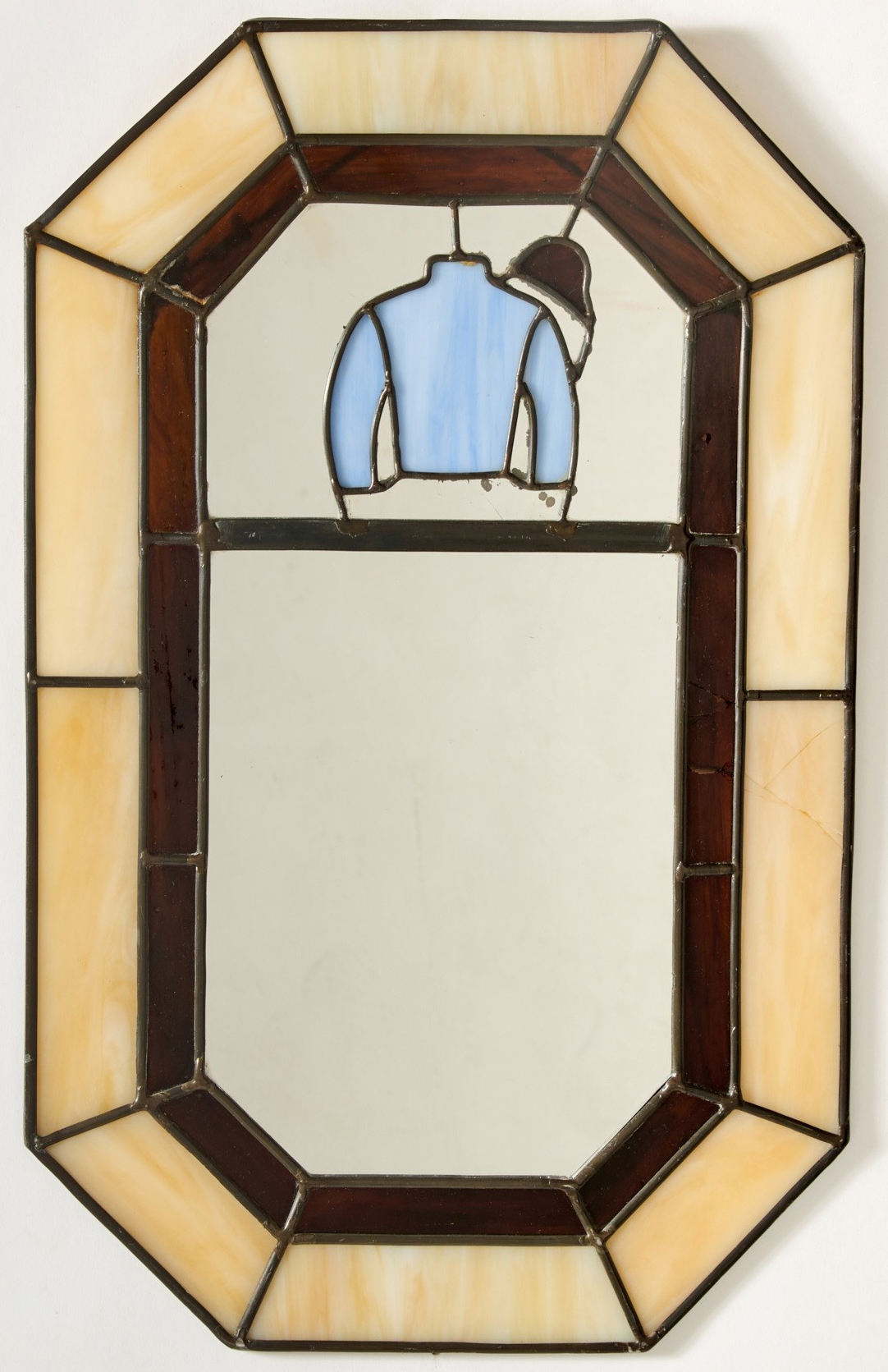 "Octagonal Leaded Glass Mirror w/ C.V. Whitney Silks"