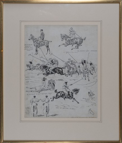 A Polo Cartoon 1895 Pen & Ink by Alfred Chantrey Corbould (1852-1920)
