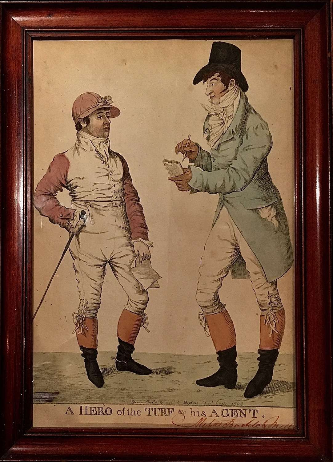 “A Hero of The Turf & His Agent" Regency Horseracing Turf Caricatures by Robert Dighton (1752-1814)