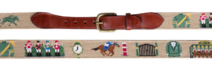 Smathers & Branson Keeneland Life DK Khaki Needlepoint Belt Sz 42 (NWT)
