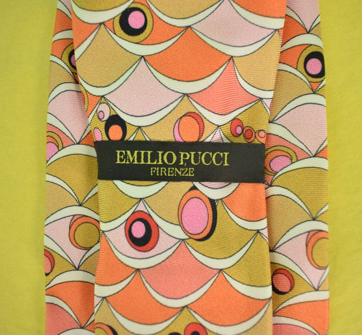 "Emilio Pucci Scallop Print Italian Silk Coral Tie"