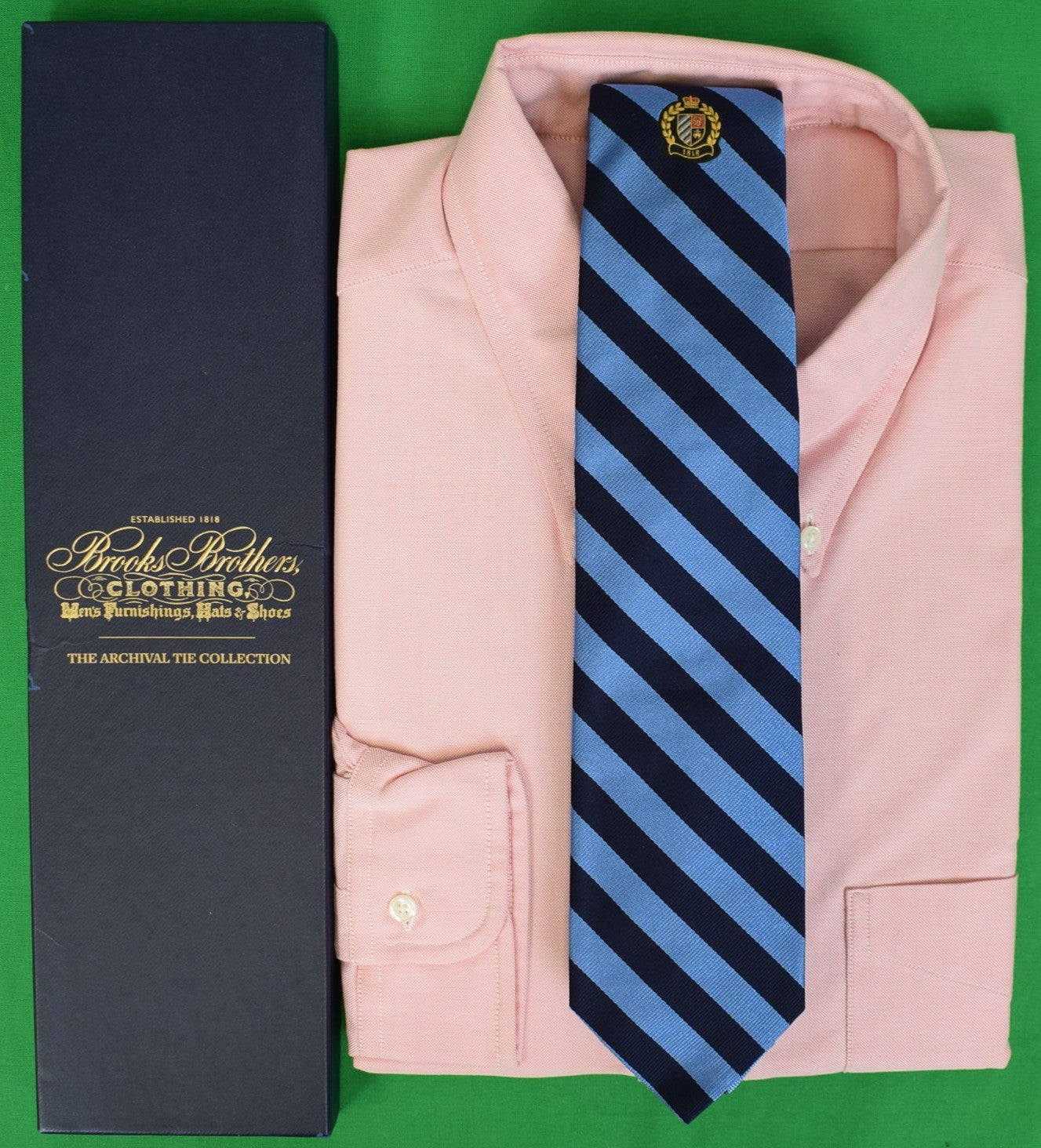 Brooks Brothers Blue/ Navy Repp Stripe w/ 1818 Crest Archival Silk Tie (NWT w/ BB Box)