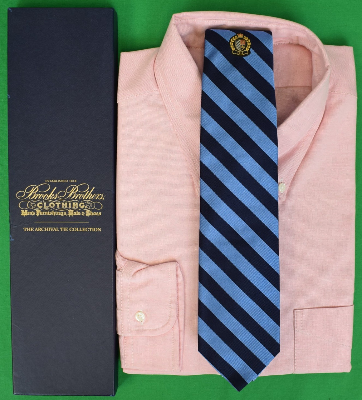 Brooks Brothers Blue/ Navy Repp Stripe w/ 1818 Crest Archival Silk Tie (NWT w/ BB Box)