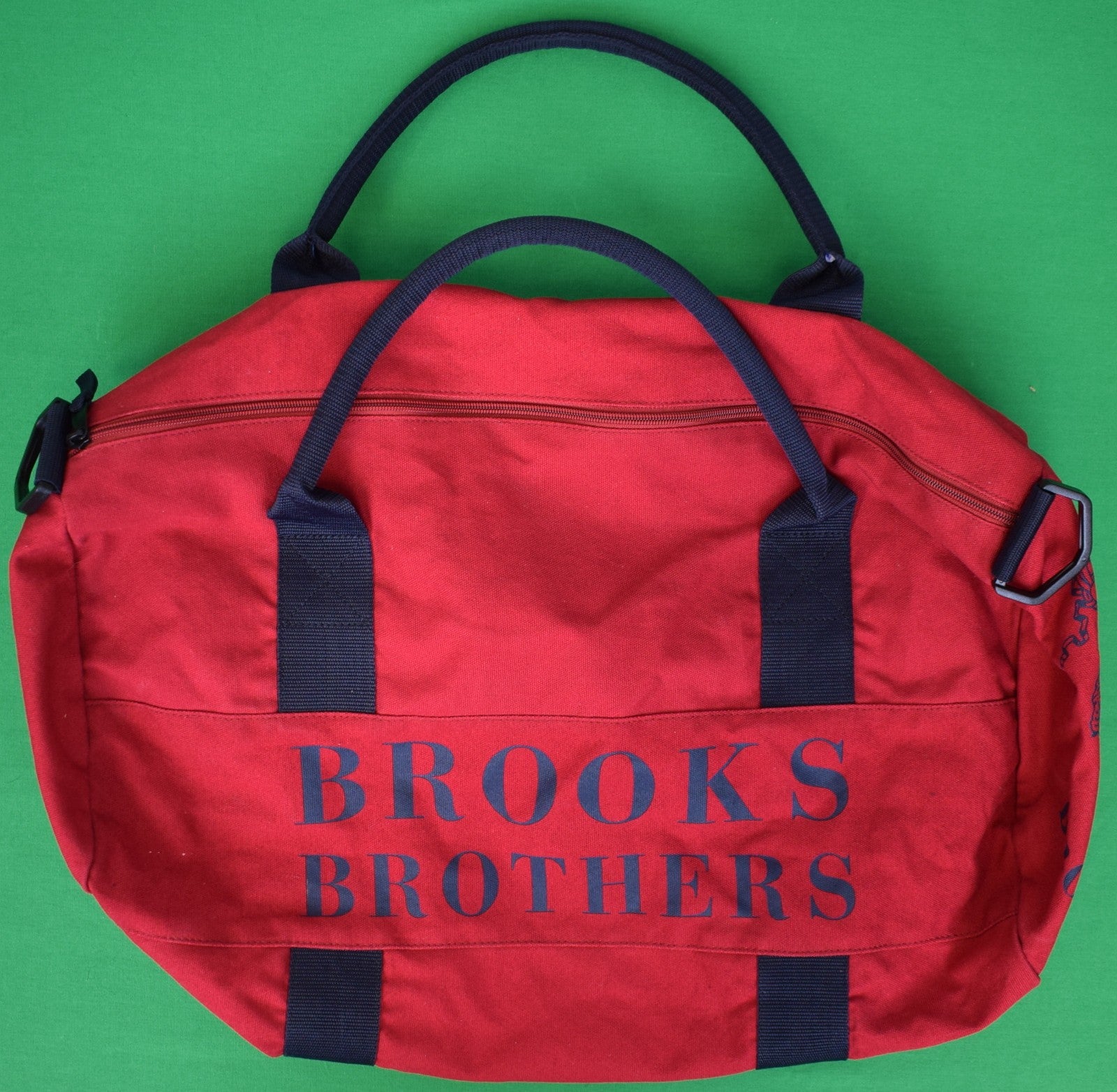 Brooks Brothers Red Canvas Duffle Bag w/ Navy Handle Trim