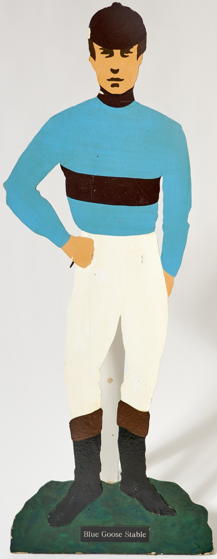 Blue Goose Stable Painted Wood Silhouette of a Jockey w/ Whitney Silks Collection of Marylou Whitney