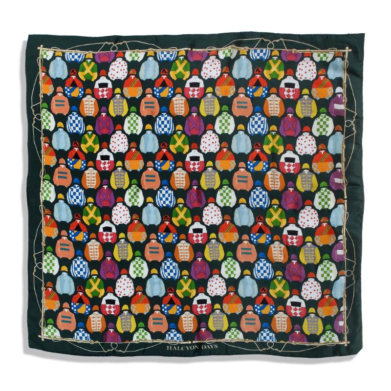 "Scully & Scully x Halcyon Days Racing Colours Silk Scarf, Green" (New in S&S Red Gift Box w/ Ribbon)
