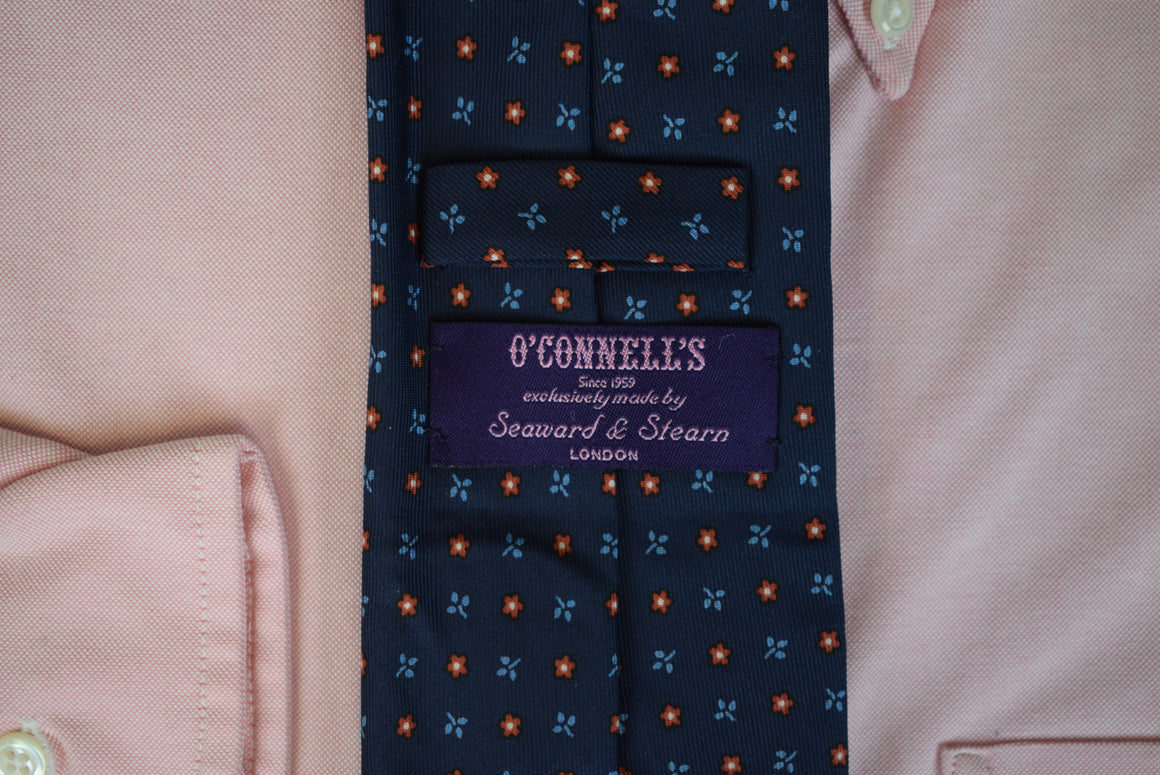 O'Connell's x Seaward & Stearn Navy English Silk w/ Blue/ Red Floret Print Tie (NWOT)