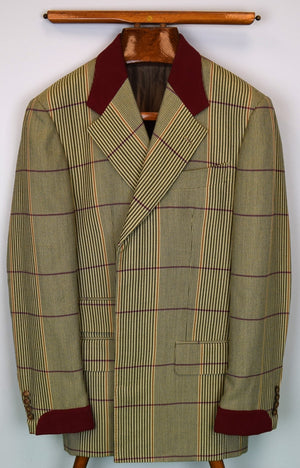 Hardy Minnis Savile Row London x Russell Plaid Tweed w/ Claret Collar/ Cuff Sport Jacket Sz 42R