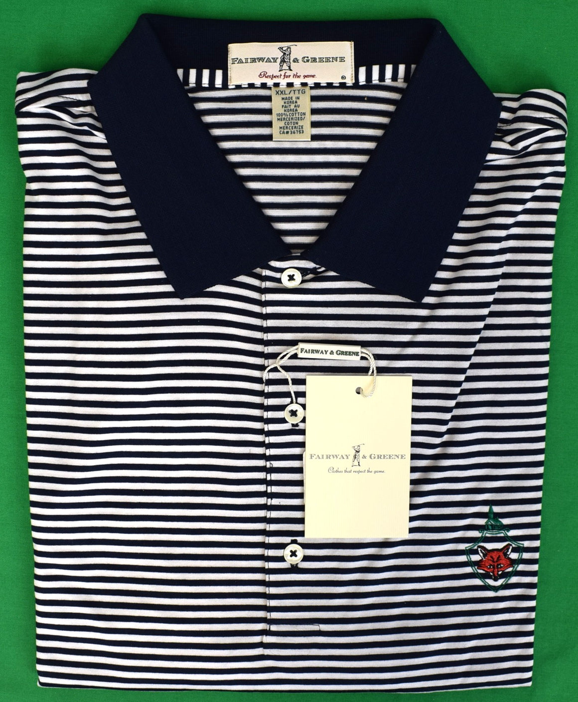 Fox Chapel Golf Club x Fairway & Greene Navy/ White Striped Polo Shirt XXL (NWT)