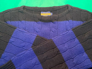 "Rugby Ralph Lauren Blue/ Black Stripe Cable Crewneck Shetland Sweater" Sz L