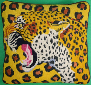 Hand-Needlepoint Leopard Print Pillow