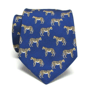 O'Connell's x Seaward & Stearn Royal Blue English Silk w/ Gold Cheetah Club Tie
