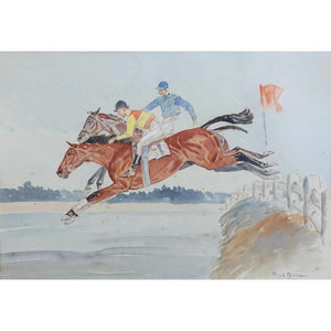 Paul Brown Steeplechasing 1937 Watercolor