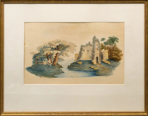 English 19th Century Arcadian Landscape Watercolour By G. Scobel