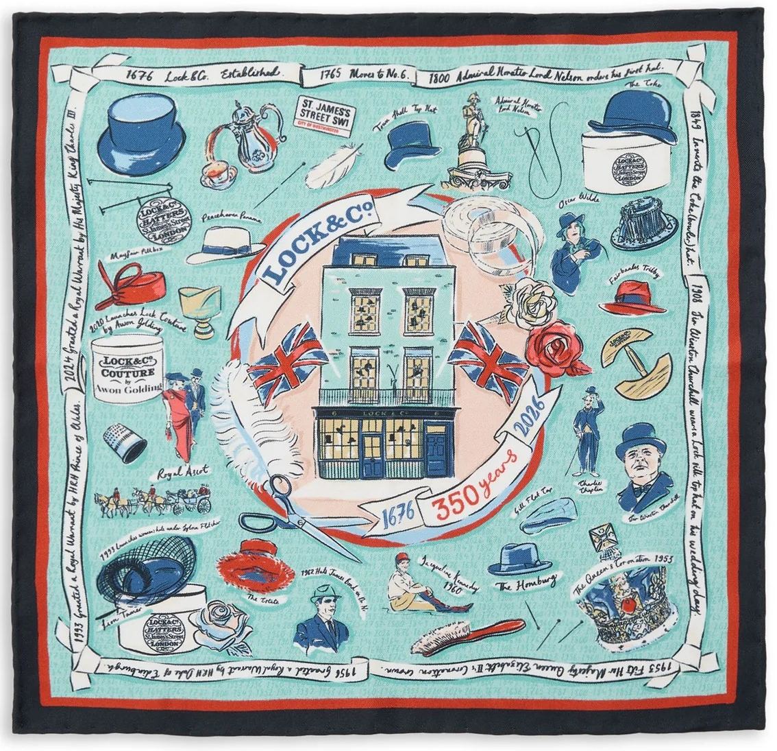 "Lock & Co. 350 Limited Edition Silk Pocket Square" (New w/ Giftbox)