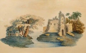 English 19th Century Arcadian Landscape Watercolour By G. Scobel