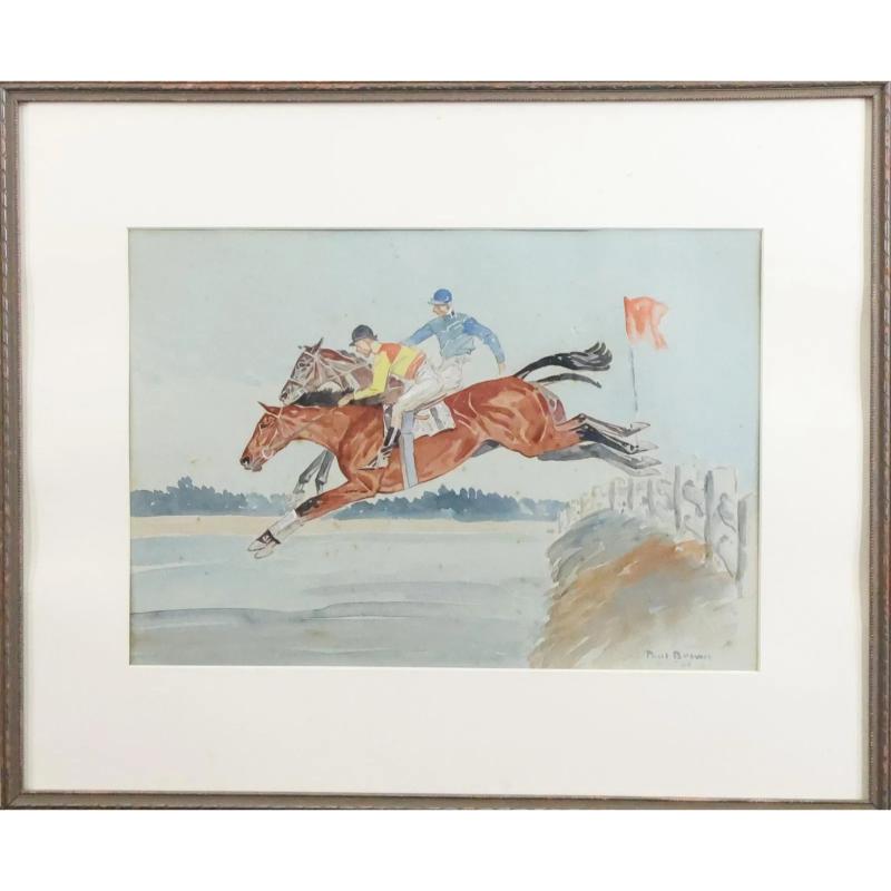 Paul Brown Steeplechasing 1937 Watercolor