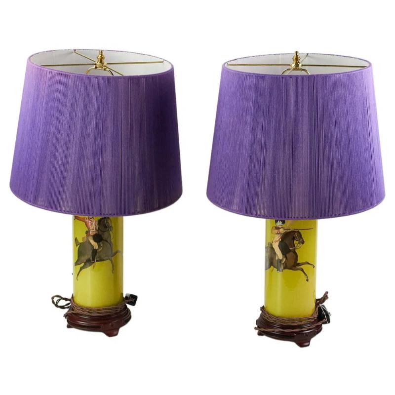 "Set x 2 Equestrian Cavalry Decoupage Lamps" Provenance: The Susie Hilfiger Collection