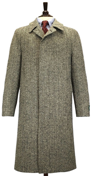 O'Connell's Raglan Overcoat - Magee Irish Donegal Tweed - Charcoal & Oat Herringbone Sz 42T