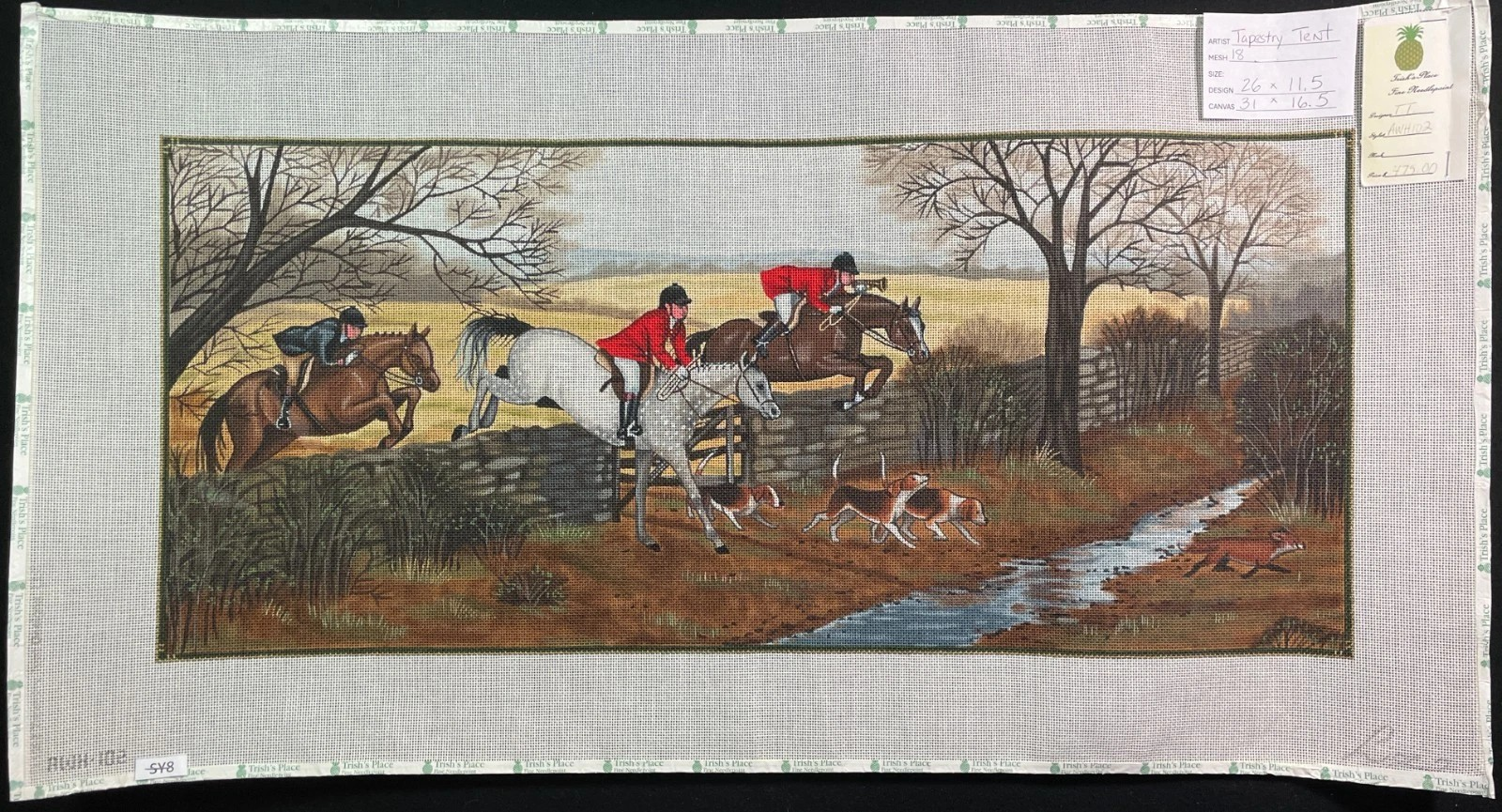 Hand Painted Needlepoint Canvas w/ Fox Hunt Scene