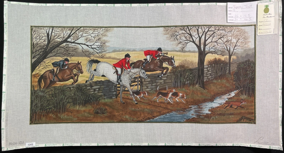 Hand Painted Needlepoint Canvas w/ Fox Hunt Scene