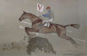 "Forbra w/ Gerald Hardy Up-Valentines 2nd Time Grand National '34" Watercolor and Gouache by Paul Brown