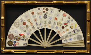 16 Panel 19th C Fan w/ 163 Letterhead Emblems