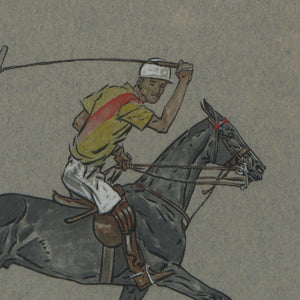 Paul Desmond Brown Watercolour & Gouache Illustration of Polo Player