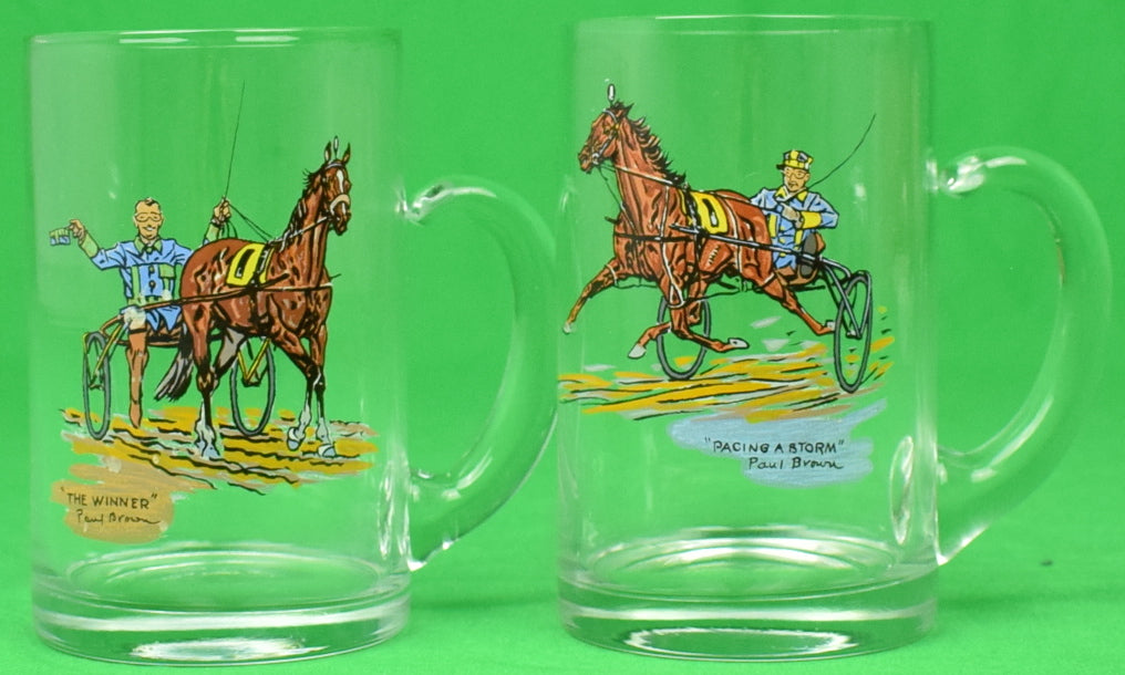 Pair Of Paul Brown Harness Glass Mugs "RACING A STORM And THE WINNER"