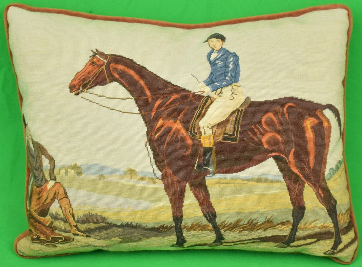 Petit-Needlepoint Jockey On Racehorse Pillow
