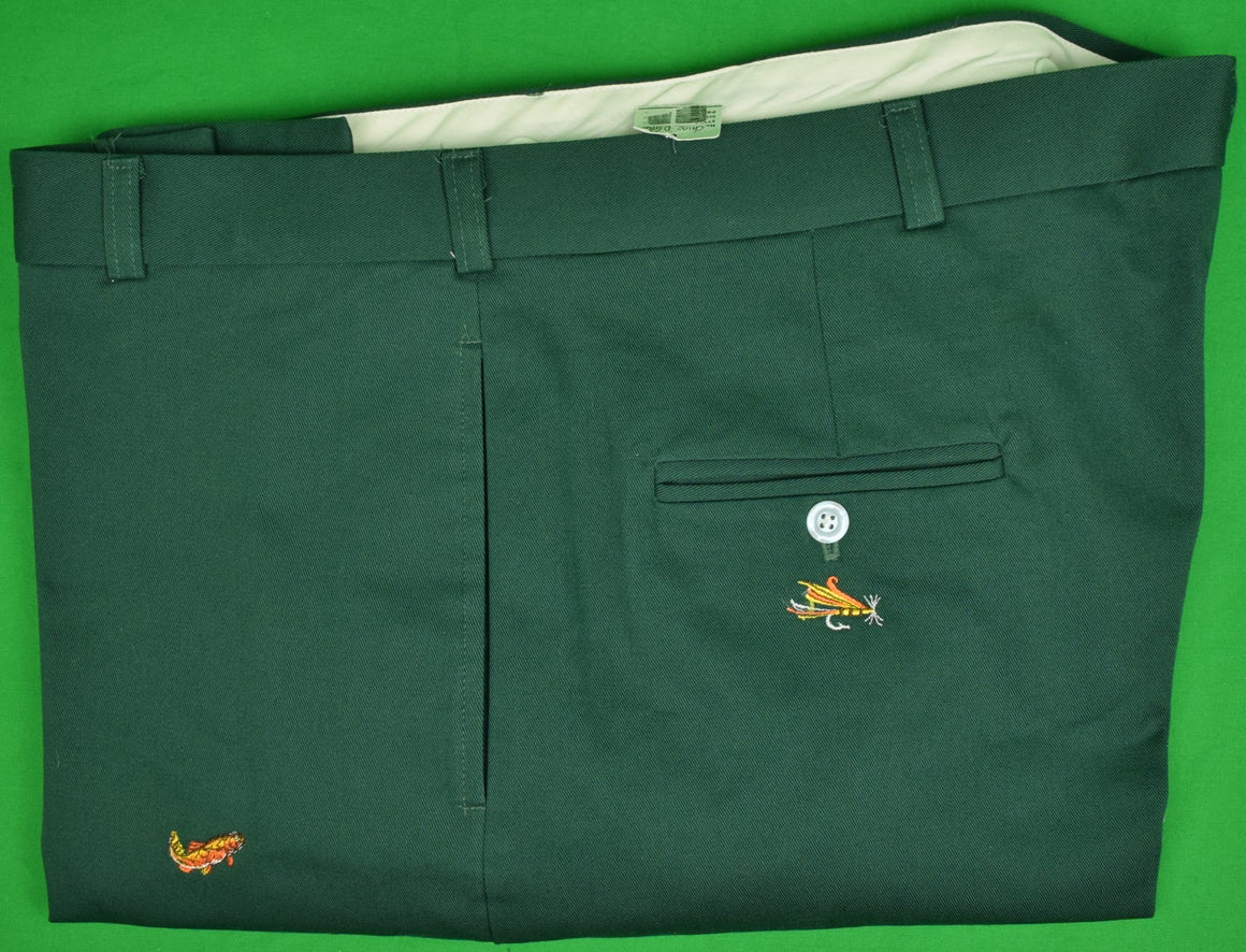 "O'Connell's Canoe Green Chinos w/ Embroidered Trout/ Flies Sz: 42"W