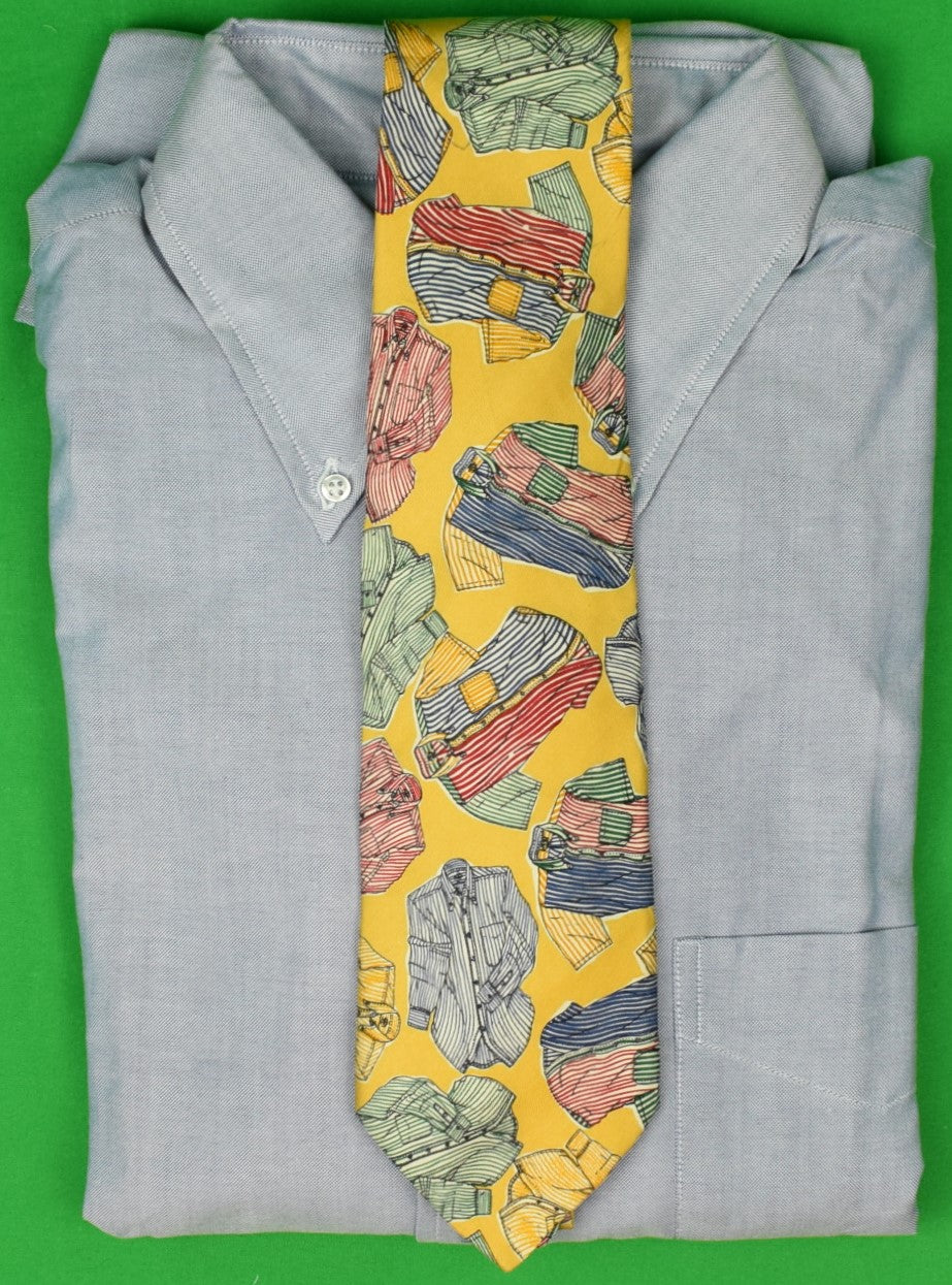Brooks Brothers Yellow Silk Tie w/ Fun Shirt Print