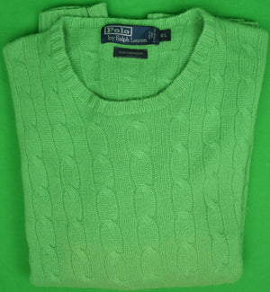 Polo by Ralph Lauren 100% Cashmere Kelly Green Cable Crew Neck Sweater Sz: XL