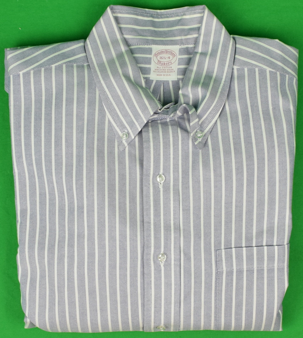 Brooks Brothers Blue/ White Butcher Stripe OCBD Dress Shirt Sz: 16 1/2-4