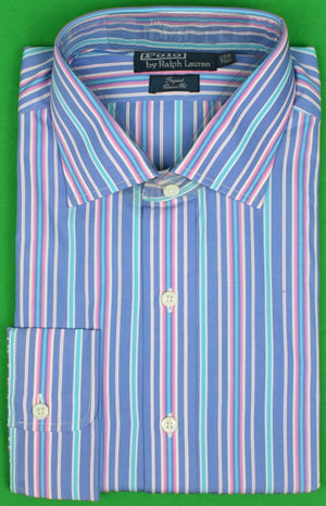 "Polo by Ralph Lauren Spread Collar Multi Stripe Blue Dress Shirt" Sz: 17-36 (New w/ RL Tag)