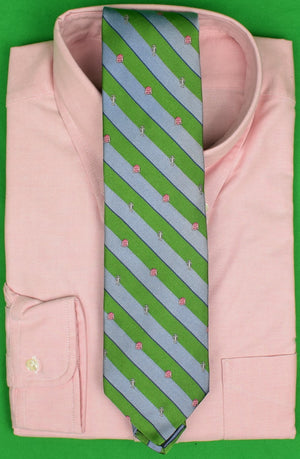 Brooks Brothers Blue/ Green Stripe Tie w/ Pink Jockey Silks & Trophy