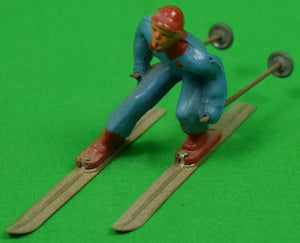 "Cast Metal c1940s Skier Figurine w/ Poles"