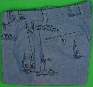 Brooks Brothers Sailboat Print Chambray Trousers Sz: 33W/ 32L