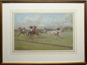 "Against The Boards" Original c1975 Polo Pastel Gouache By Eric Meade-King