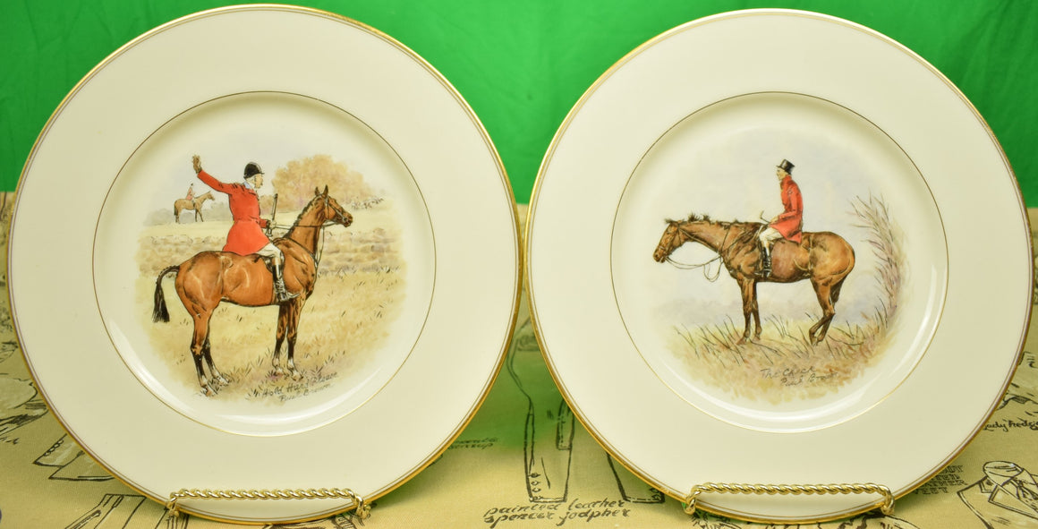 Set of 2 Paul Brown Lenox China Hand-Painted c1932 Fox-Hunt Scene Dinner Plates