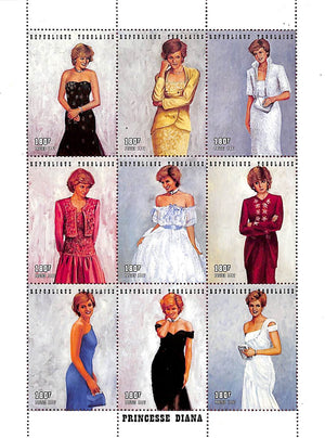 "Princesse Diana Royal Gowns Plate Block: Official Legal Tender 9 Postage Stamps" 1997
