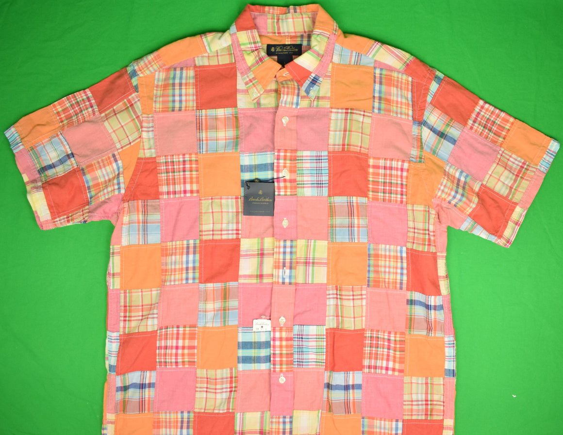 Brooks Brothers Patch Panel Indian Madras/ Chambray S/S Sport Shirt Sz: L (New w/ Tag!)
