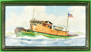 Russell 15 Tugboat Enamel Lid Cigarette Box Hand Painted by Frank Vosmansky for Abercrombie & Fitch