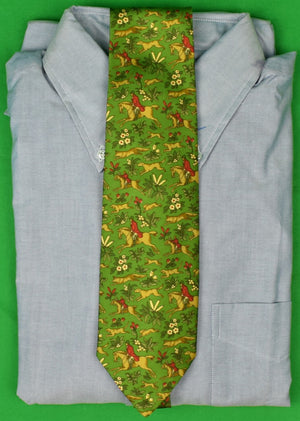 "Norton & Sons Savile Row Green Foulard Fox-Hunt Print Tie" (SOLD)