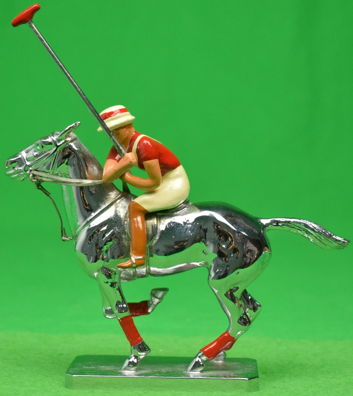 "Lejeune Chrome Polo Pony & Player w/ Red Stripe Jersey Colour Car Mascot"