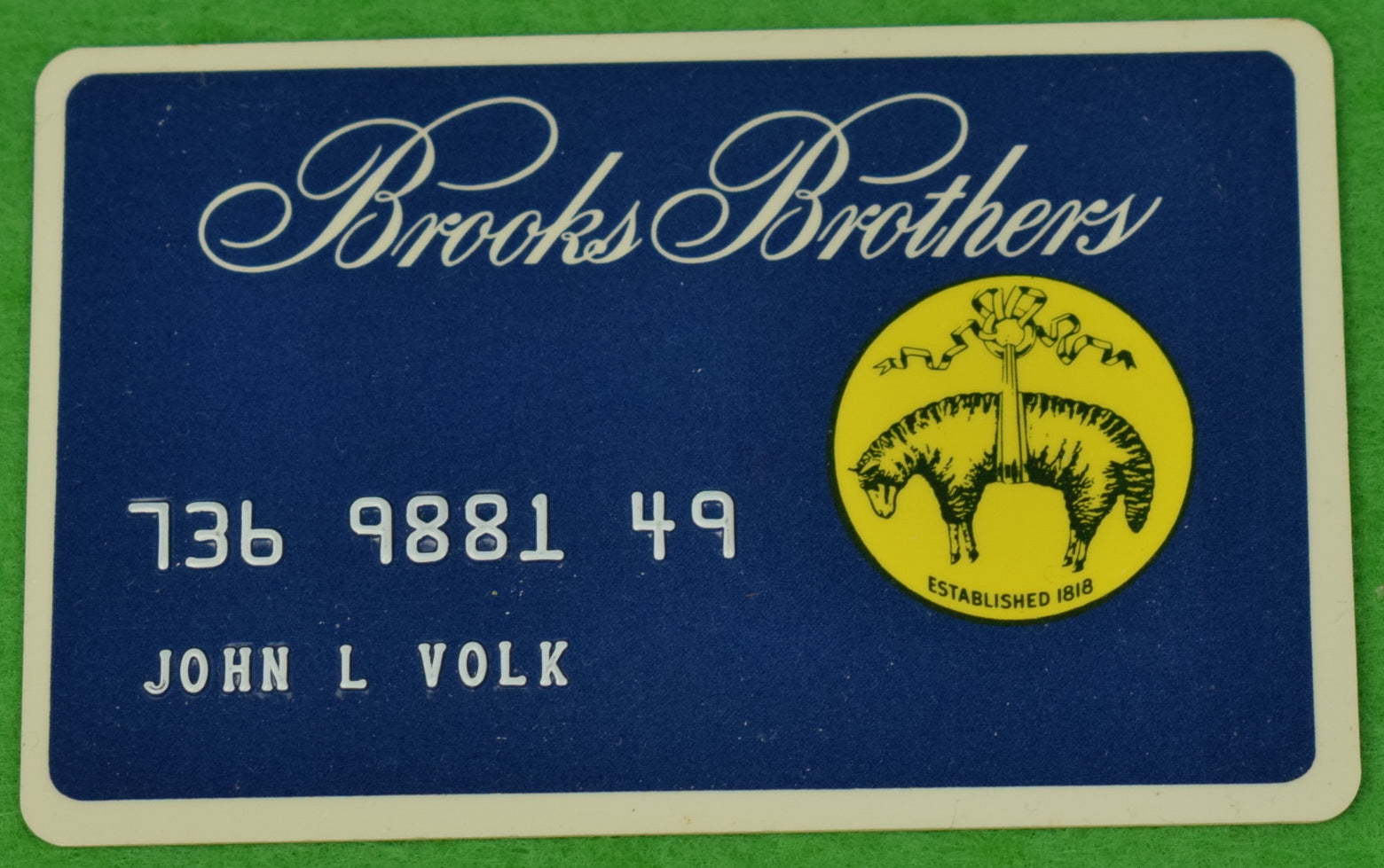 Brooks Brothers Palm Beach Personal Credit Card Issued to John L. Volk